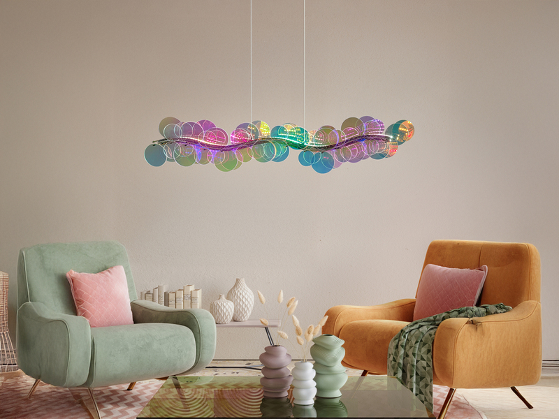 LED Pendelleuchte PULSE dimmbar aus irisierendem Kunststoff, Breite 86cm