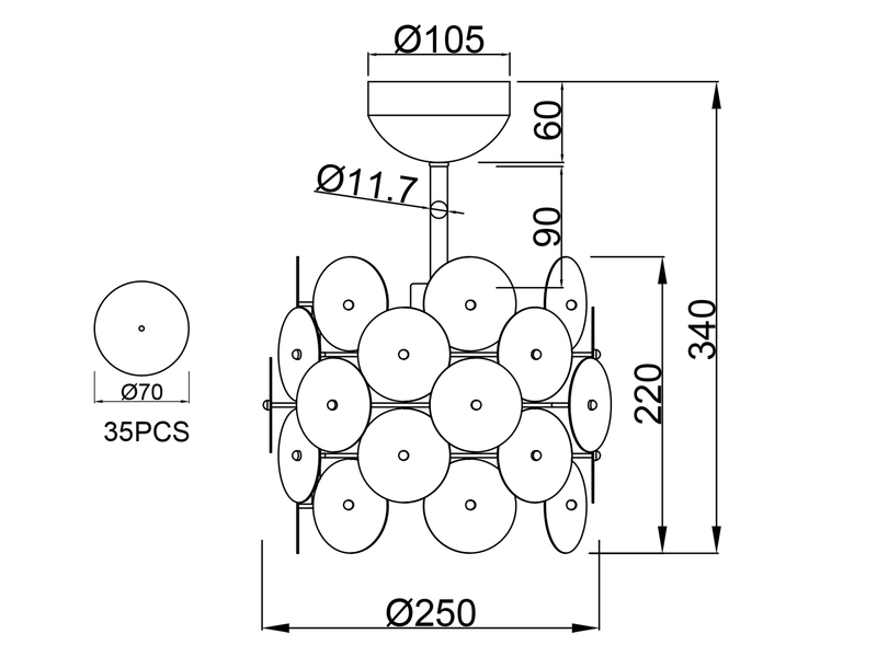 Kleine Deckenleuchte IRIDE aus irisierendem Kunststoff, Ø 25cm