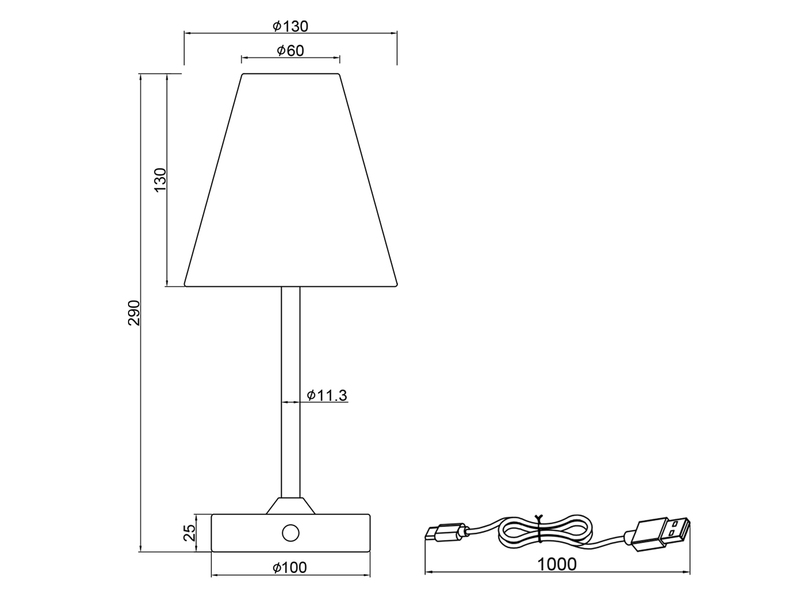 Kabellose Akku Tischleuchte dimmbar & per USB aufladbar Weiß, Höhe 29cm