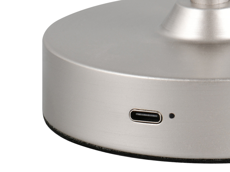 Kabellose Akku Tischleuchte dimmbar & USB aufladbar Silber Schwarz, Höhe 29cm