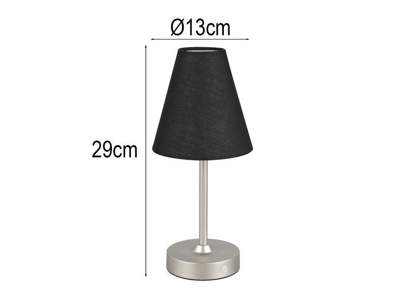 Kabellose Akku Tischleuchte dimmbar & USB aufladbar Silber Schwarz, Höhe 29cm