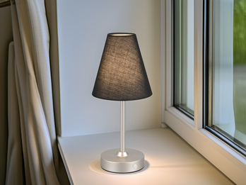 Kabellose Akku Tischleuchte dimmbar & USB aufladbar Silber Schwarz, Höhe 29cm