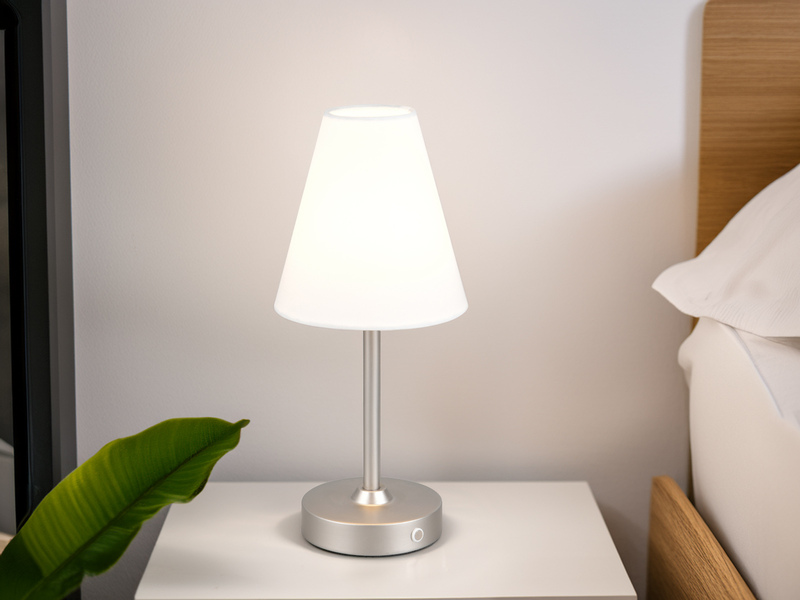 Kabellose Akku Tischleuchte dimmbar & per USB aufladbar Silber Weiß, Höhe 29cm