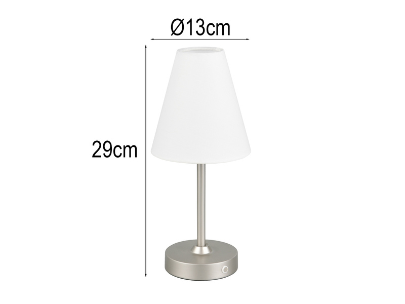 Kabellose Akku Tischleuchte dimmbar & per USB aufladbar Silber Weiß, Höhe 29cm