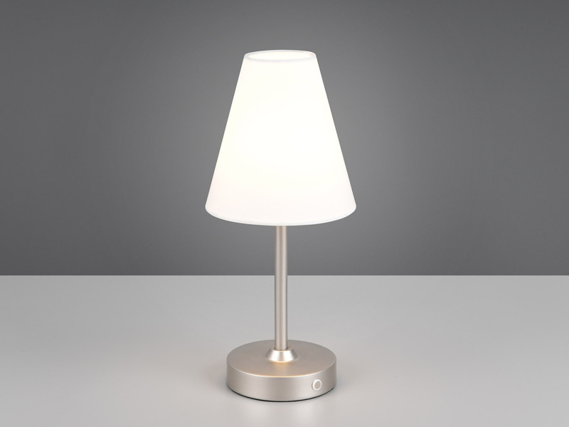 Kabellose Akku Tischleuchte dimmbar & per USB aufladbar Silber Weiß, Höhe 29cm