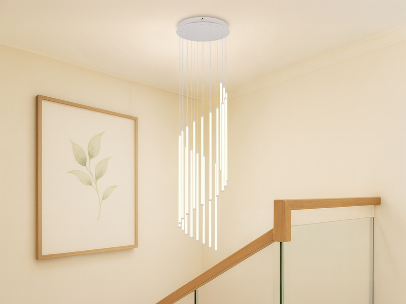 Moderne LED Pendelleuchte BAXTER dimmbar, extra lang, Hellgrau, Höhe 220cm