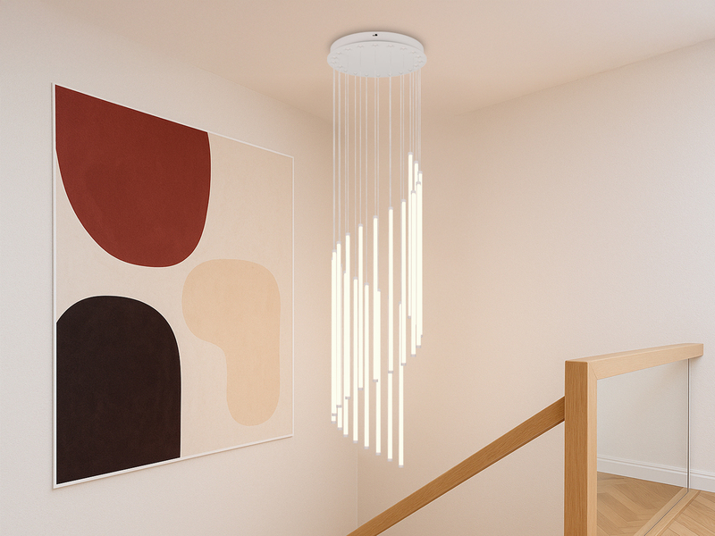 Moderne LED Pendelleuchte BAXTER dimmbar, extra lang, Hellgrau, Höhe 220cm