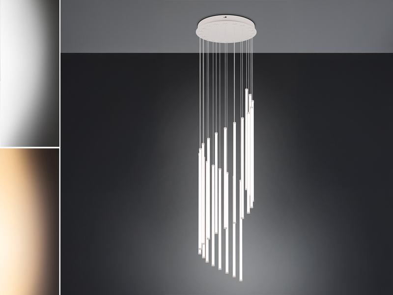 Moderne LED Pendelleuchte BAXTER dimmbar, extra lang, Hellgrau, Höhe 220cm