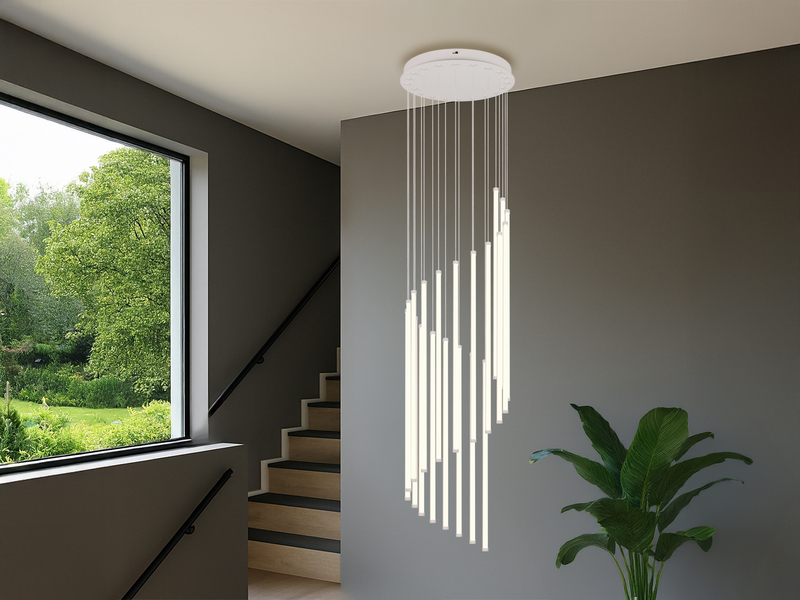 Moderne LED Pendelleuchte BAXTER dimmbar, extra lang, Hellgrau, Höhe 220cm