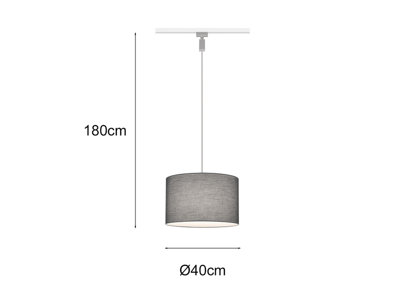 Pendelleuchte HOTEL mit Stoffschirm Grau Ø 40cm für DUOline Schienensystem