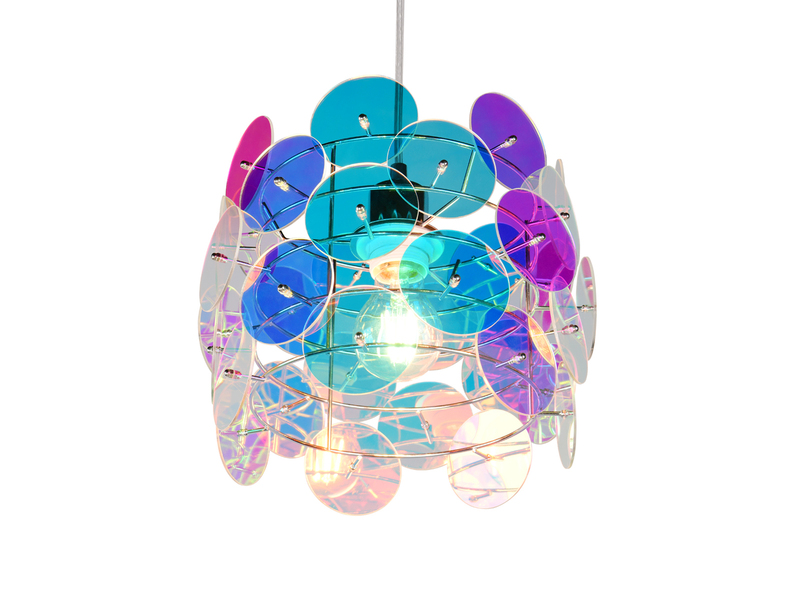 Kleine LED Pendelleuchte aus irisierendem Kunststoff, Ø 25cm