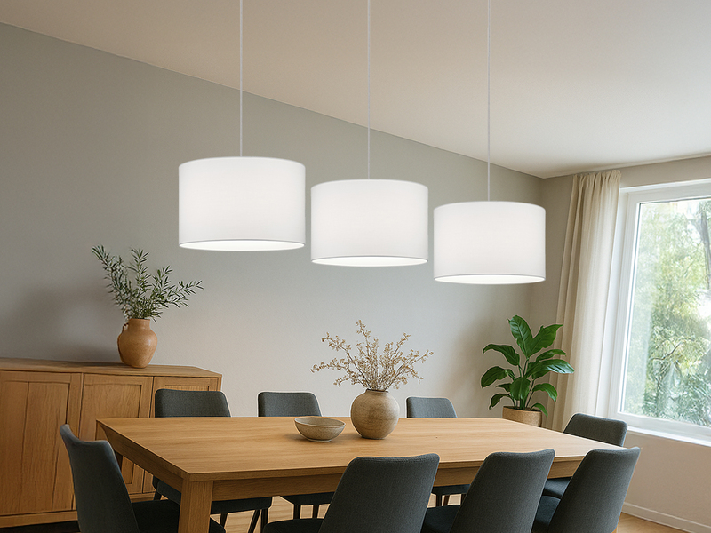 Lichtschienensystem mit 3x Stoff Pendel Weiß & Einspeisung 3-adrig Länge 202,5cm