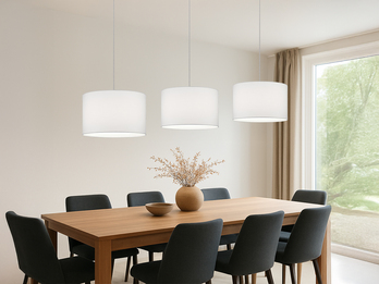 Lichtschienensystem mit 3x Stoff Pendel Weiß & Einspeisung 3-adrig Länge 202,5cm