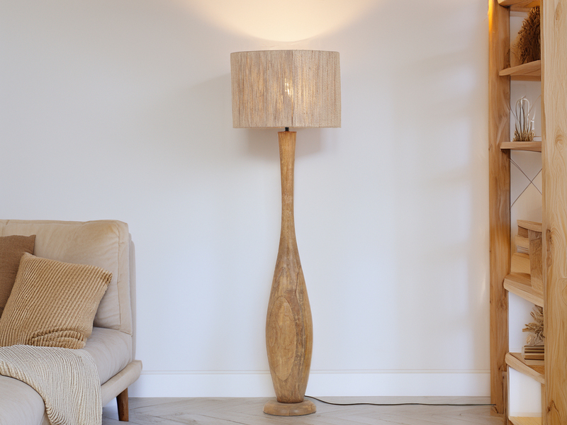 Stehleuchte TOBA aus Naturholz mit Lampenschirm aus Jute, Höhe 135cm