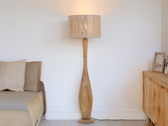 Stehleuchte TOBA aus Naturholz mit Lampenschirm aus Jute, Höhe 135cm