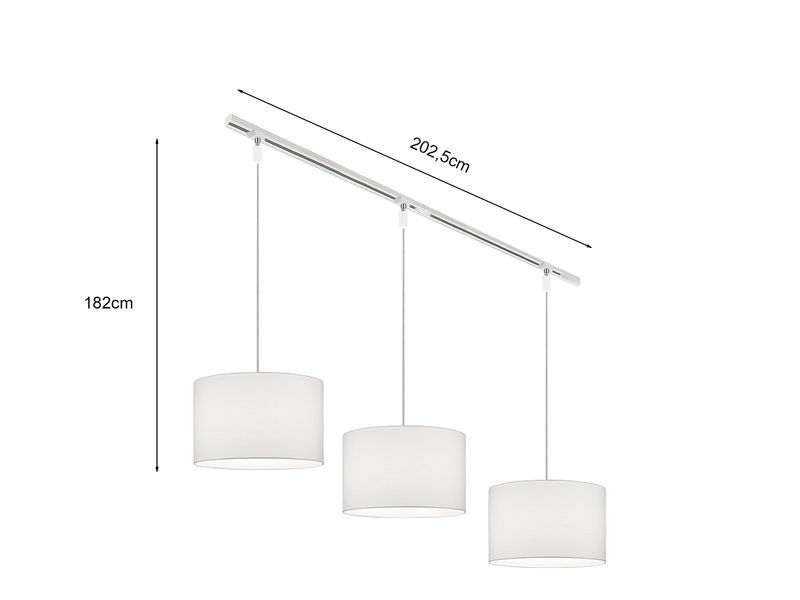 Lichtschienensystem mit 3x Stoff Pendel Weiß & Einspeisung 4-adrig Länge 202,5cm