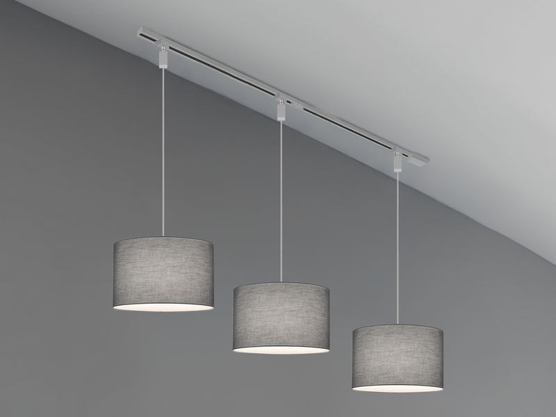 Lichtschienensystem mit 3x Stoff Pendel Grau & Einspeisung 3-adrig Länge 202,5cm