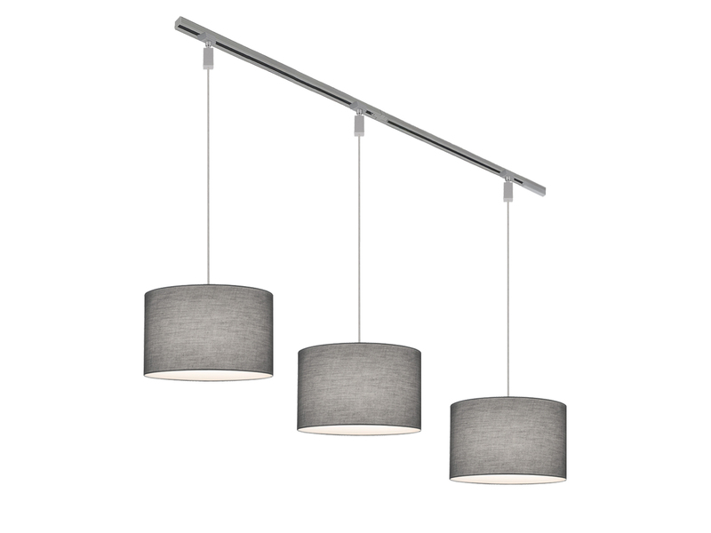 Lichtschienensystem mit 3x Stoff Pendel Grau & Einspeisung 4-adrig Länge 202,5cm