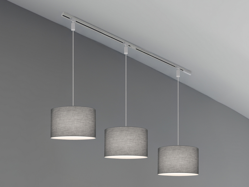 Lichtschienensystem mit 3x Stoff Pendel Grau & Einspeisung 4-adrig Länge 202,5cm