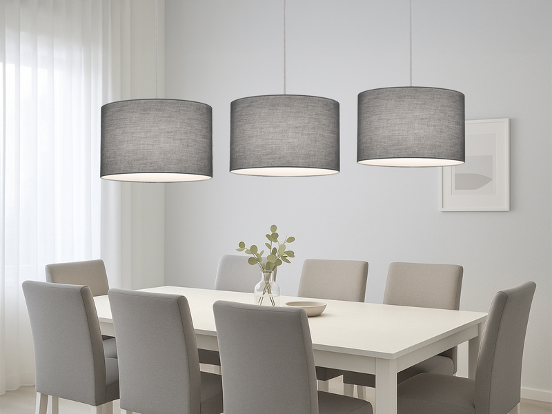 Lichtschienensystem mit 3x Stoff Pendel Grau & Einspeisung 4-adrig Länge 202,5cm