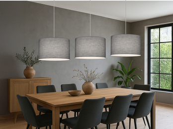 Lichtschienensystem mit 3x Stoff Pendel Grau & Einspeisung 4-adrig Länge 202,5cm