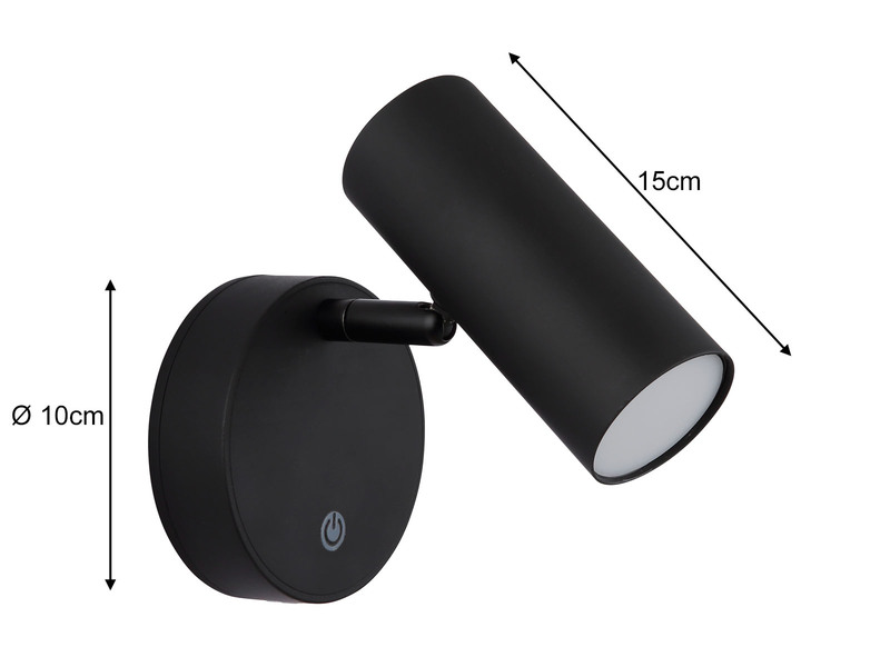 Akku Wandstrahler ALLVI Schwarz kabellos ohne Stromanschluss, Breite 10cm