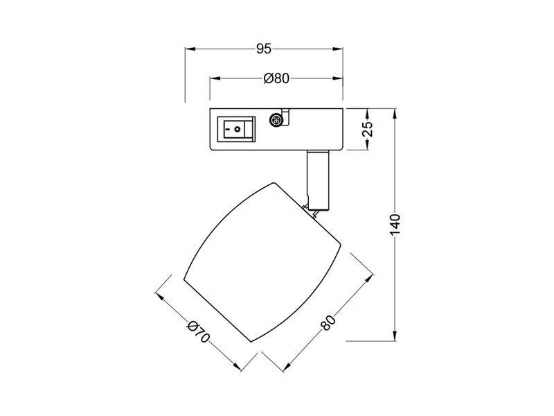 Wandstrahler NANCY mit Schalter aus Metall Schwarz, Höhe 14cm