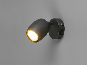 Wandstrahler NANCY mit Schalter aus Metall Schwarz, Höhe 14cm