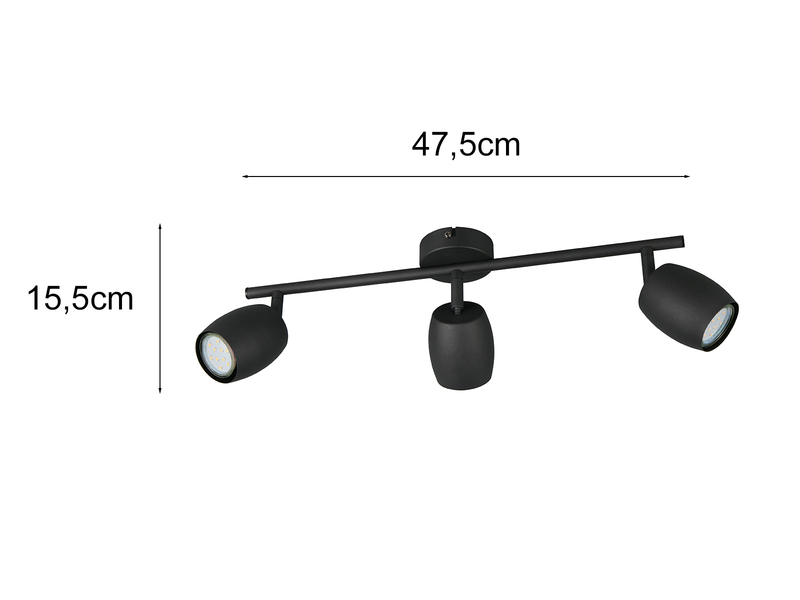 Deckenstrahler NANCY 3-flammig aus Metall Schwarz, Breite 47,5cm
