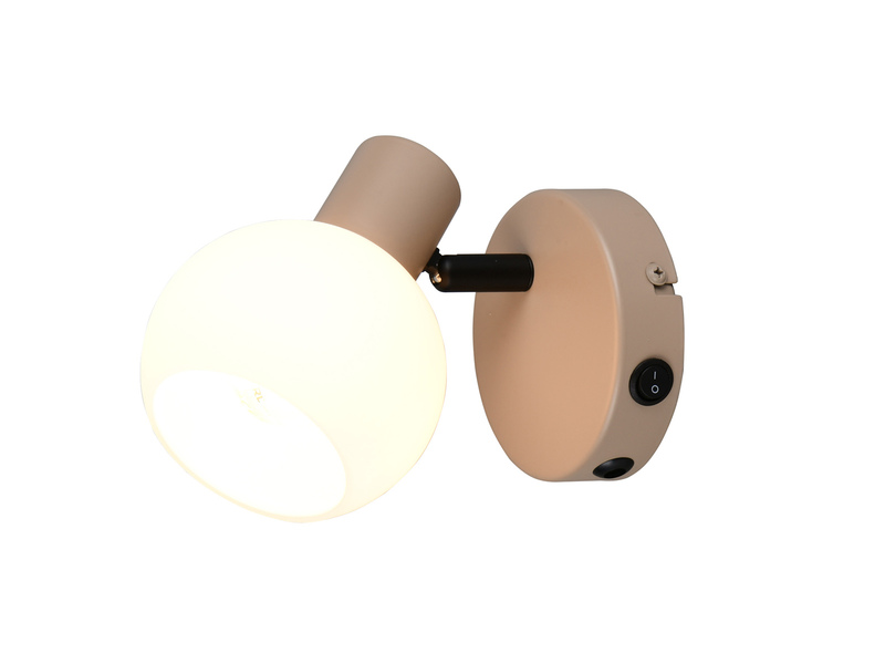 Wandstrahler BOBA mit Schalter aus Metall in Beige und Glasschirm, Höhe 13,5cm