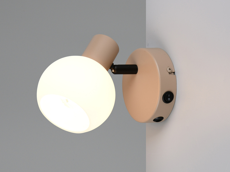 Wandstrahler BOBA mit Schalter aus Metall in Beige und Glasschirm, Höhe 13,5cm