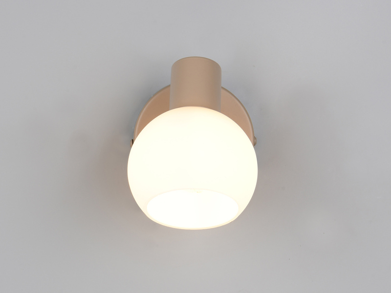 Wandstrahler BOBA mit Schalter aus Metall in Beige und Glasschirm, Höhe 13,5cm