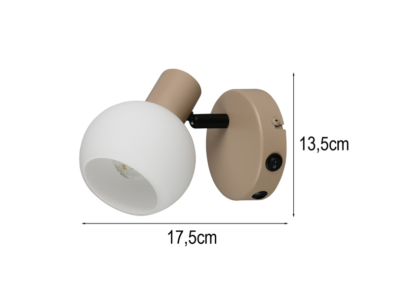 Wandstrahler BOBA mit Schalter aus Metall in Beige und Glasschirm, Höhe 13,5cm