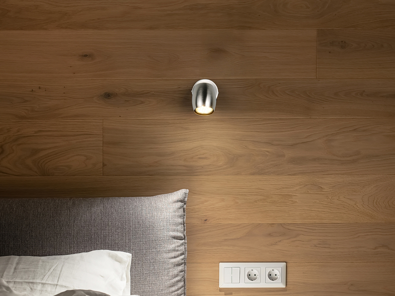 LED Wandstrahler mit Schalter aus Metall Silber, Höhe 14cm