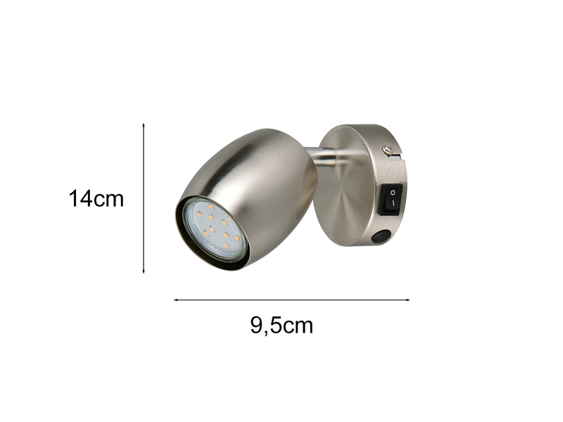 LED Wandstrahler mit Schalter aus Metall Silber, Höhe 14cm