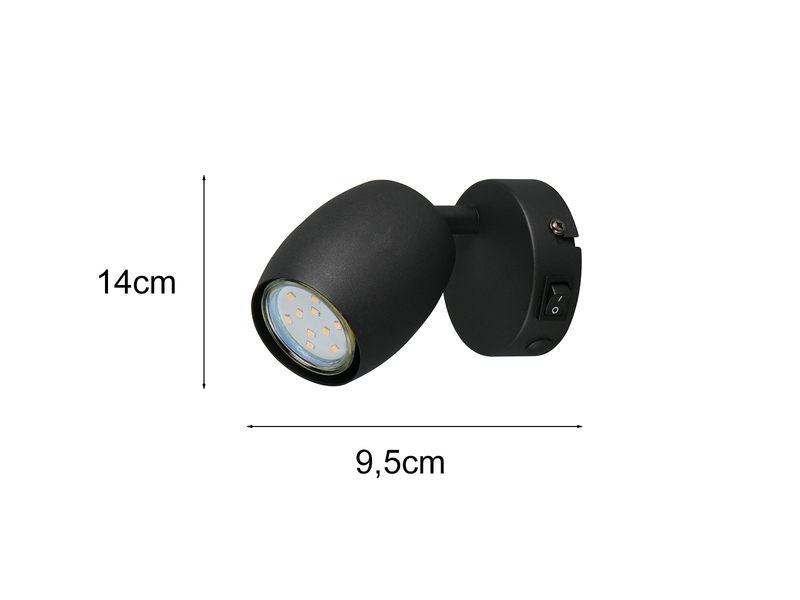 LED Wandstrahler mit Schalter aus Metall Schwarz, Höhe 14cm