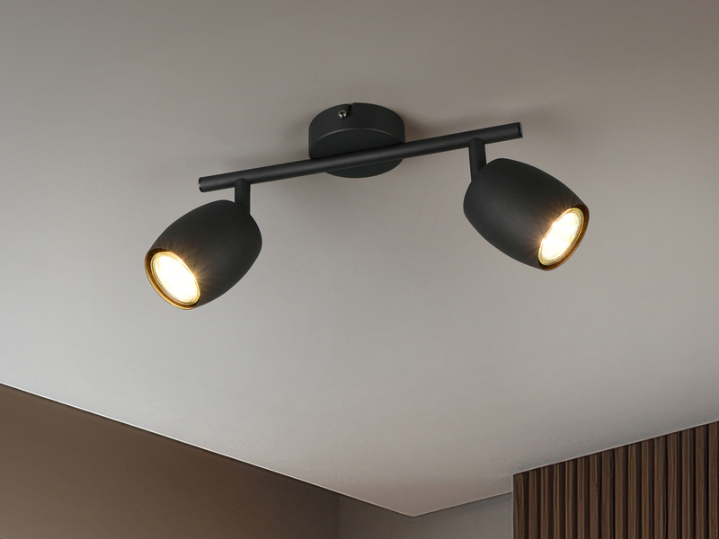 LED Deckenstrahler 2-flammig aus Metall Schwarz, Breite 27,5cm