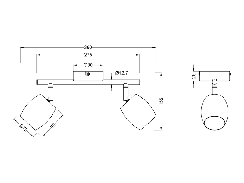 LED Deckenstrahler 2-flammig aus Metall Schwarz, Breite 27,5cm