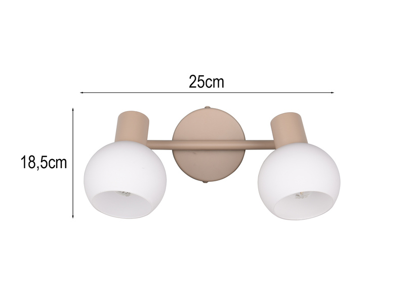 Deckenstrahler BOBA 2-flammig aus Metall in Beige mit Glasschirmen, Breite 25cm
