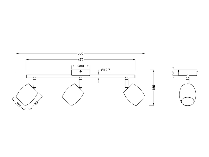 LED Deckenstrahler 3-flammig aus Metall Schwarz, Breite 47,5cm