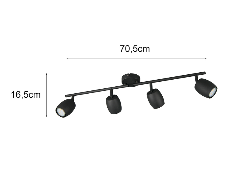 LED Deckenstrahler 4-flammig aus Metall Schwarz Breite 70,5cm