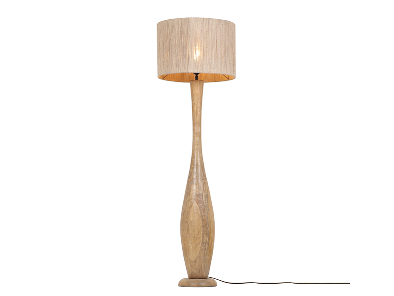 LED Stehleuchte aus Naturholz mit Lampenschirm aus Jute, Höhe 135cm