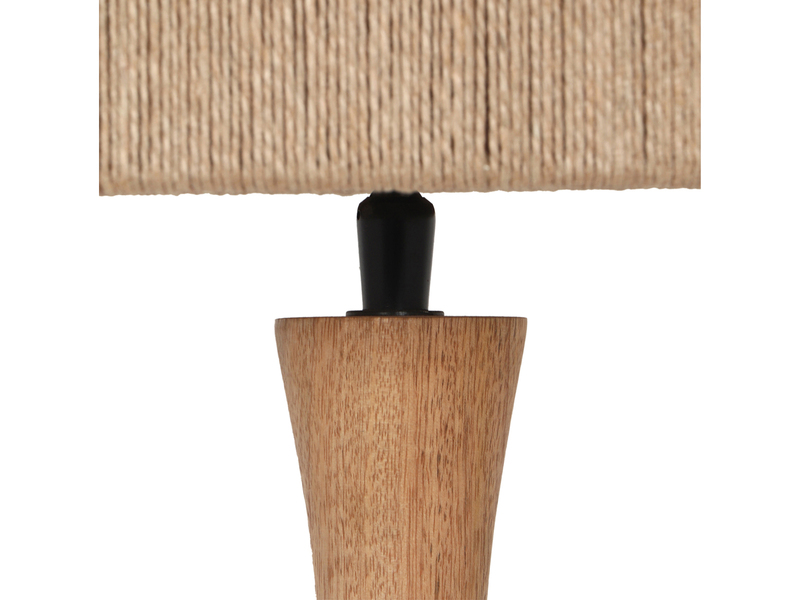 Große LED Tischleuchte aus Naturholz mit Lampenschirm aus Jute, Höhe 54cm