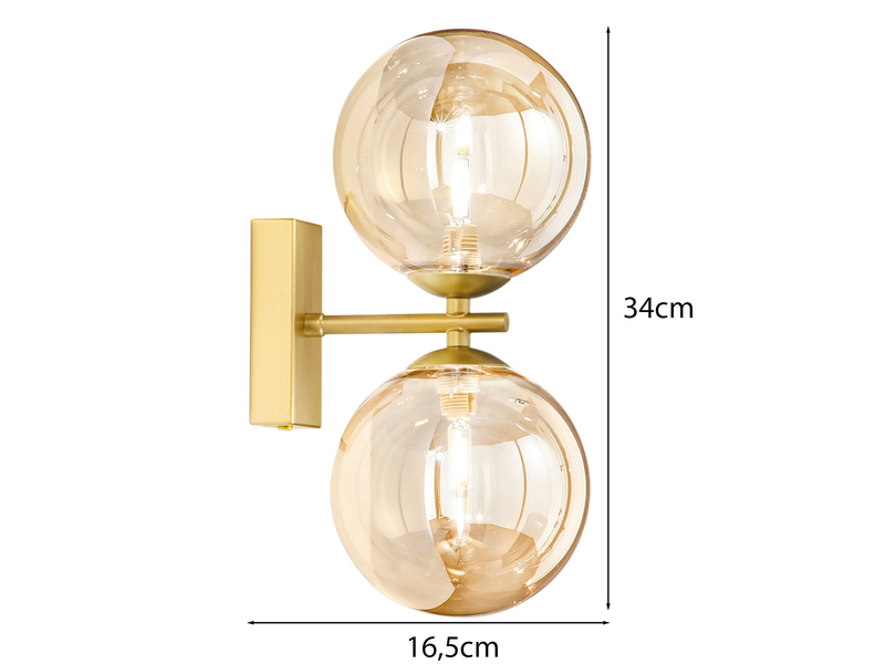 Wandleuchte HONEY mit Schalter, Gold - Glaskugeln in Bernstein, Höhe 34cm