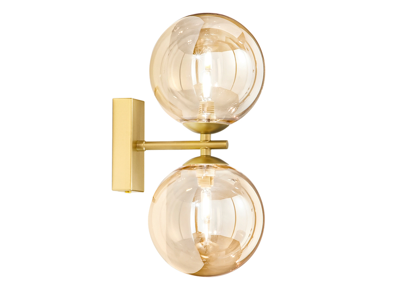 Wandleuchte HONEY mit Schalter, Gold - Glaskugeln in Bernstein, Höhe 34cm