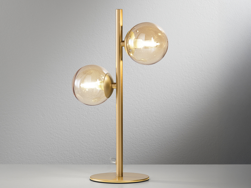 Ausgefallene Tischleuchte HONEY Gold - Glaskugeln Bernstein, Höhe 40cm