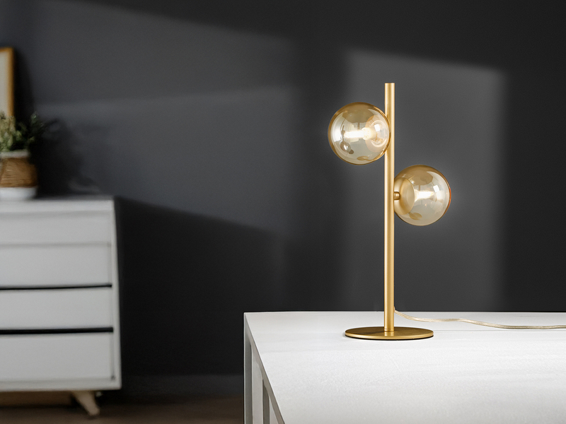 Ausgefallene Tischleuchte HONEY Gold - Glaskugeln Bernstein, Höhe 40cm