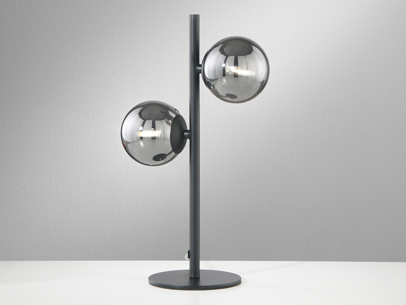 Ausgefallene Tischleuchte HONEY Schwarz - Glaskugeln Rauchglas, Höhe 40cm