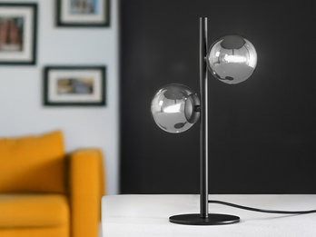 Ausgefallene Tischleuchte HONEY Schwarz - Glaskugeln Rauchglas, Höhe 40cm