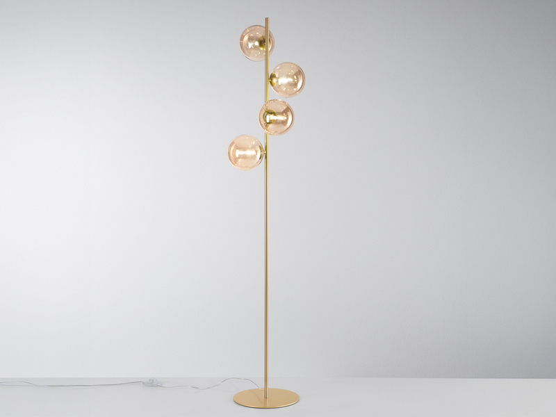 Ausgefallene Stehlampe HONEY Gold - Glaskugeln Bernstein Höhe 160cm